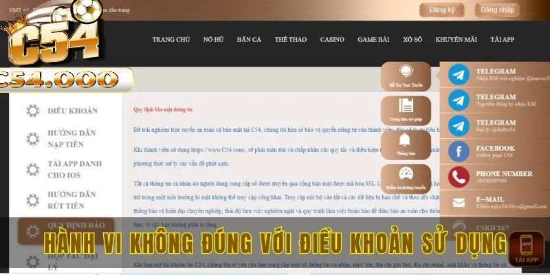 Điều khoản sử dụng C54 3 Hành vi sai trái với điều khoản sử dụng